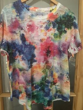 Jess & Jane floral vivid watercolor print top T-shirt cap sleeve large